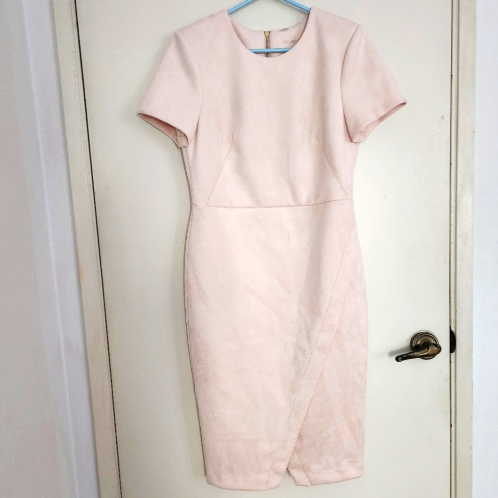 CALVIN KLEIN faux suede dress in pale pink
